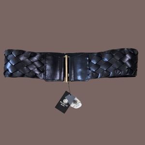 Black Elastic Braided Belt with Gold Buckle